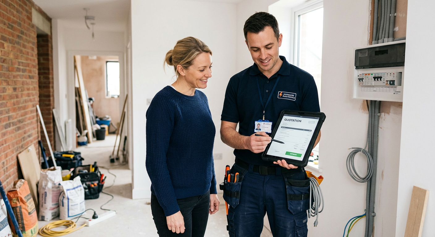 Example of an electrician using a mobile app to manage quotes on-site.