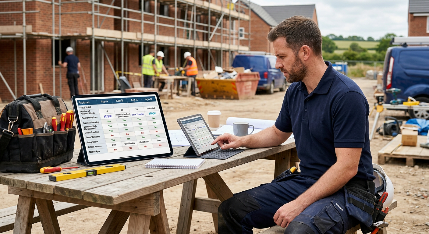 A comparison table highlighting the features of different free invoicing apps, such as number of invoices, payment optio