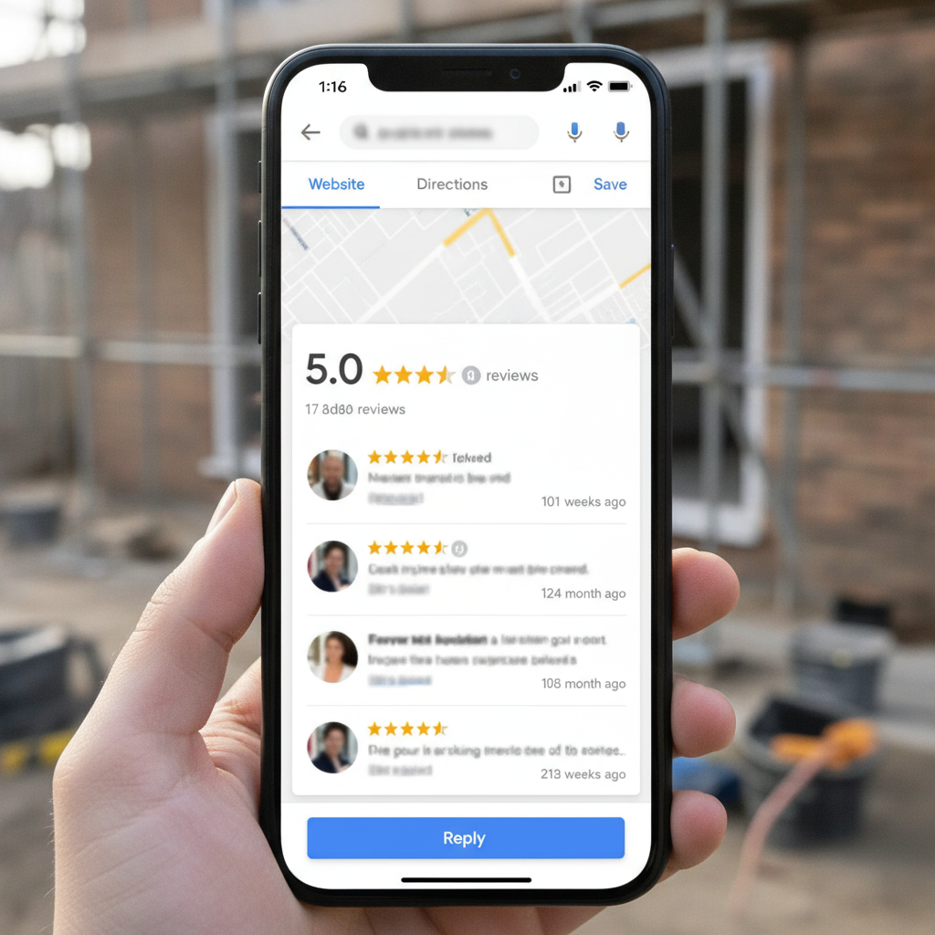A graphic showing various platforms (Google My Business, Trustpilot, Facebook) displaying 5-star reviews for a fictional