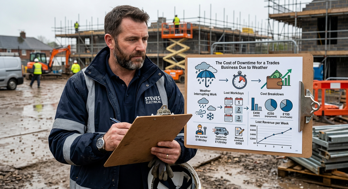 Infographic showing the cost of downtime for a trades business due to weather.
