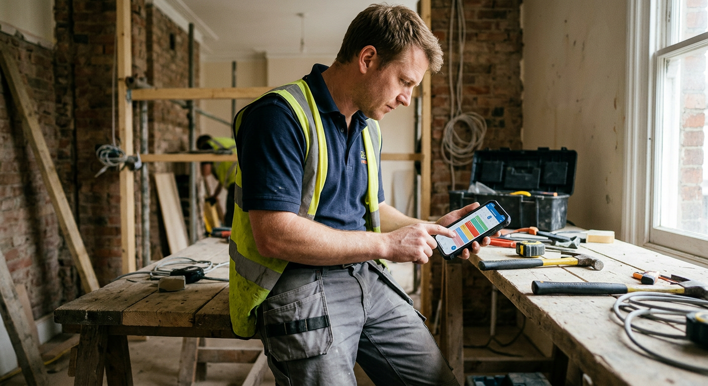 Infographic comparing different scheduling app features relevant to UK tradespeople (price, integration, ease of use).