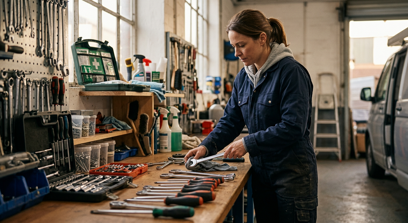 A UK tradesperson working on a job related to Spring Cleaning for Your Trade Business: 7 Tips. Sho