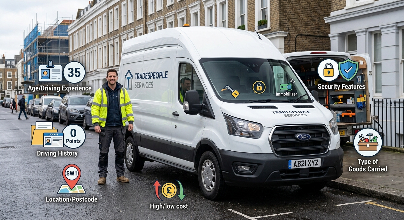 A tradesperson happily driving their van, knowing they have the right insurance cover.