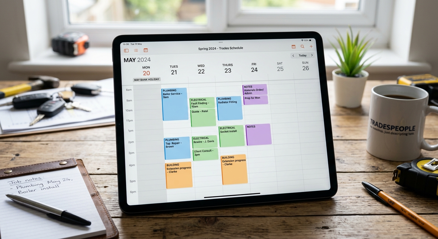 A calendar showing a UK bank holiday with the words FULLY BOOKED stamped across it in a fun, eye-catching design.