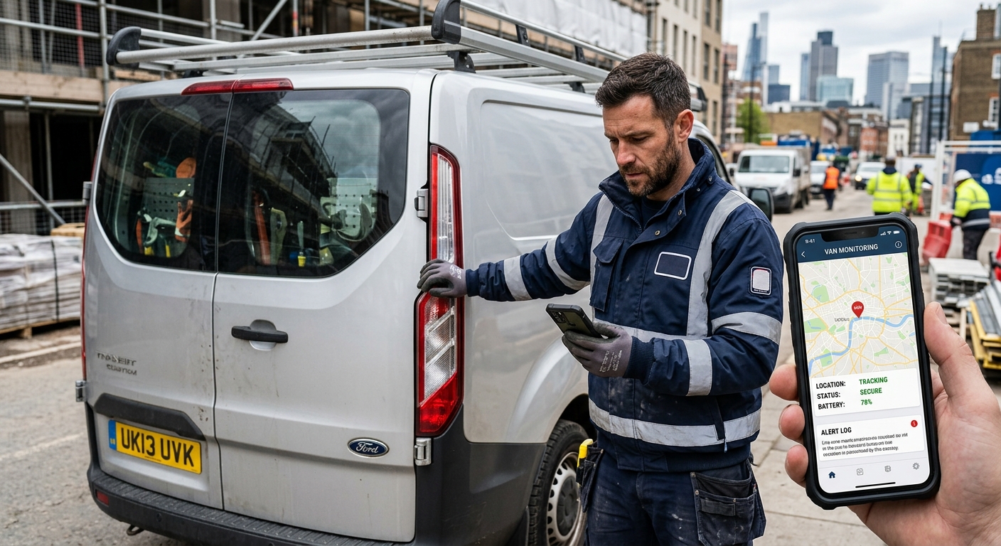 Screenshot of a smartphone app showing a vans location and security status.