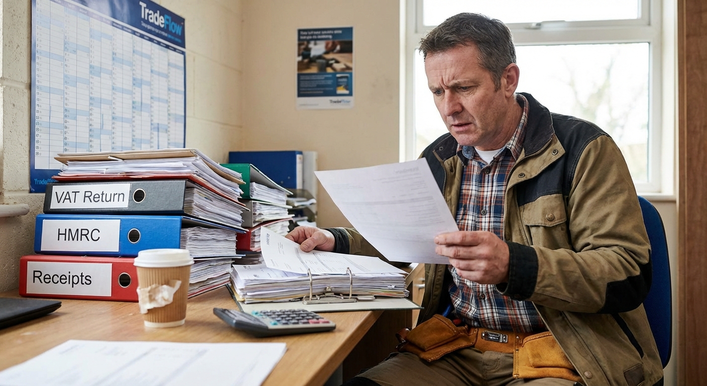 Infographic showing the key steps of VAT registration for tradespeople in the UK.